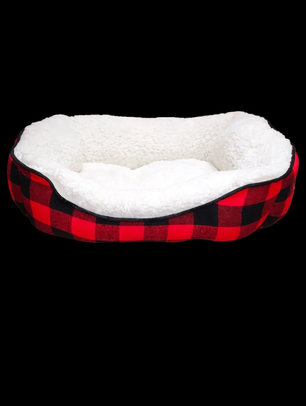 Red & Black Plaid Pet Cat Dog Bed with Cream Colored Sherpa Interior NWOT